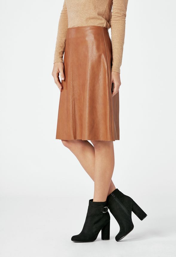 Faux Leather Midi Skirt in Cognac - Get great deals at JustFab