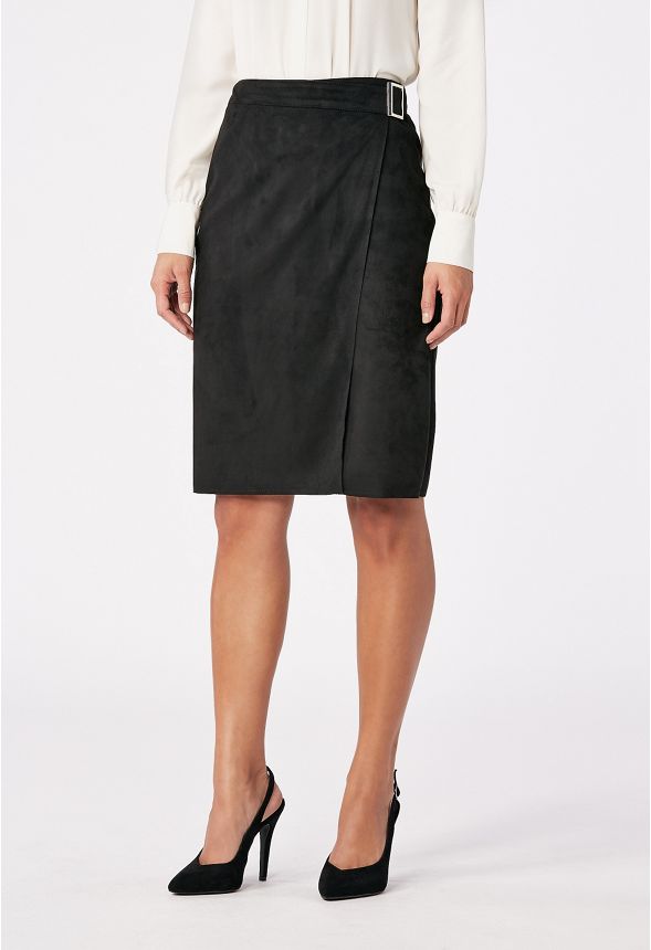 Faux Suede Wrap Skirt