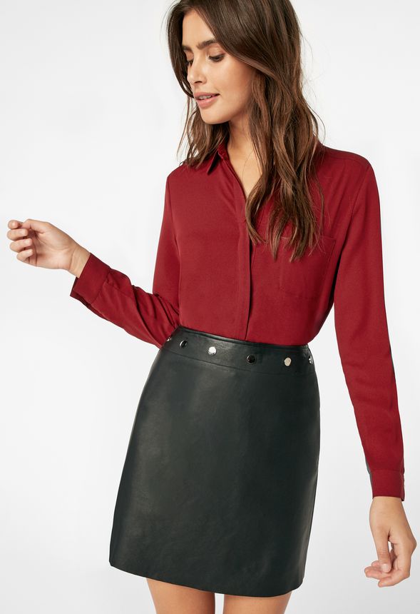 Faux Leather A-Line Skirt in Black - Get great deals at JustFab
