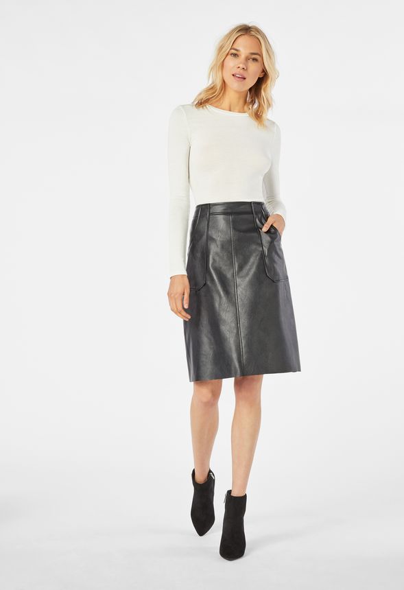Faux Leather Midi Skirt in Black - Get great deals at JustFab