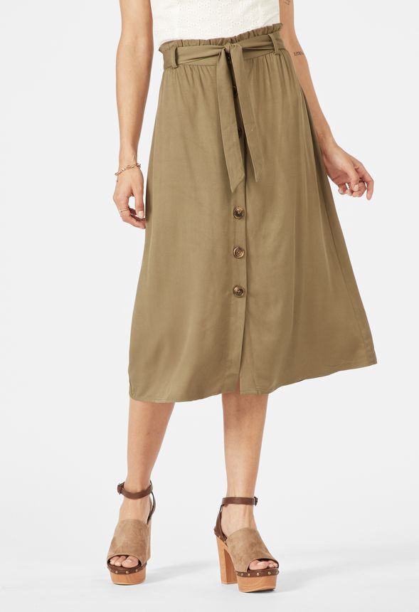 Paperbag Midi Skirt in Olive - Get great deals at JustFab