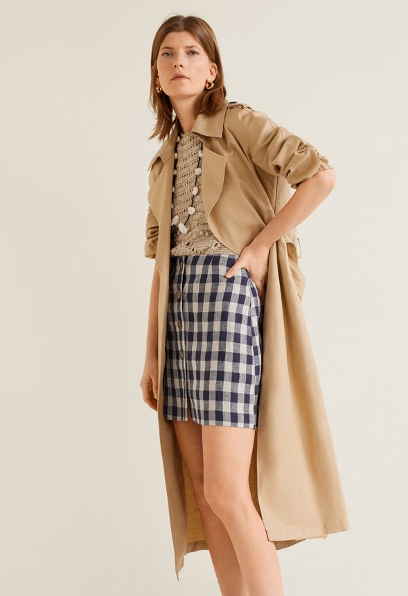 Mango Button Down Plaid Skirt in Blue - Get great deals at JustFab