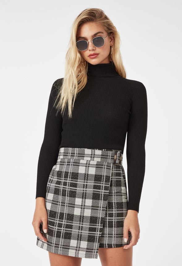 Belted A-Line Mini Skirt in Black Multi - Get great deals at JustFab