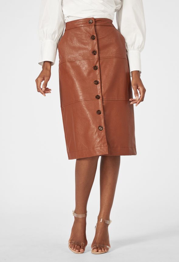 brown leather full skirt
