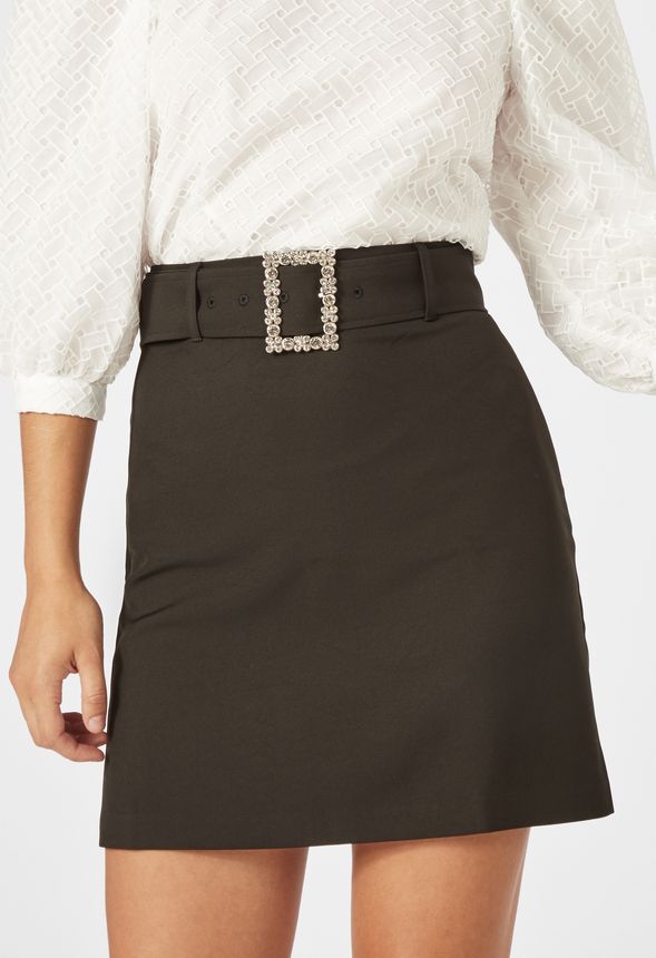 Belted Mini Skirt in Black - Get great deals at JustFab