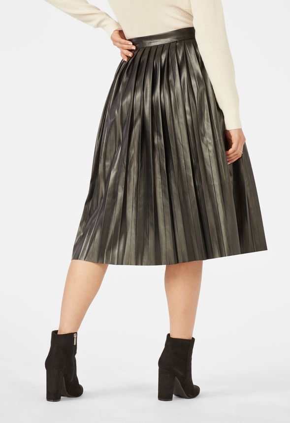 Pleated Faux Leather Skirt in Black - Get great deals at JustFab
