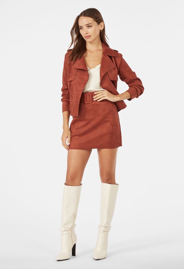 Faux Suede Mini Skirt in Brick - Get great deals at JustFab