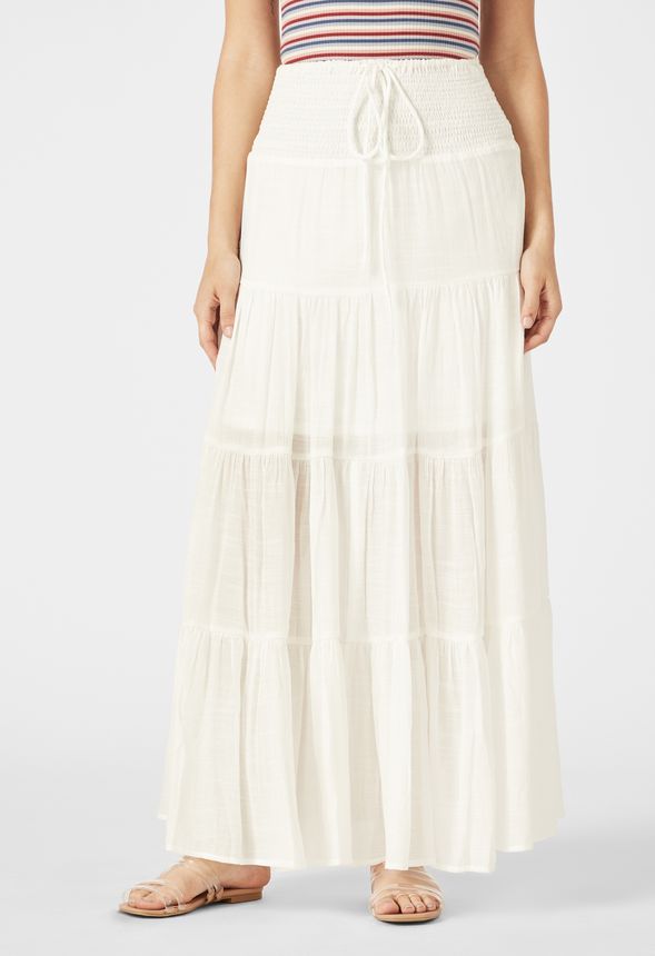 Tiered Maxi Skirt in Off-White - Get great deals at JustFab