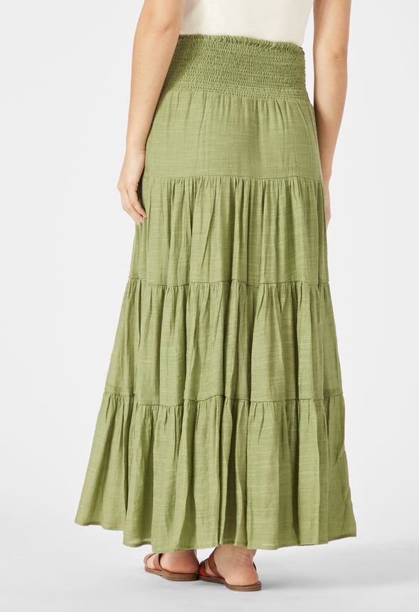 Tiered Maxi Skirt in Olive - Get great deals at JustFab