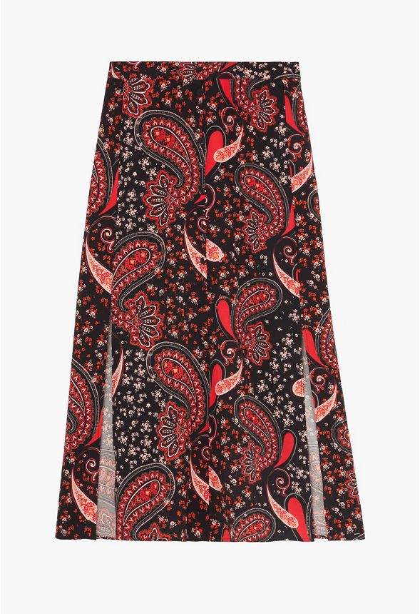 Faux Button Front Midi Skirt Clothing in Black Multi - Get great deals ...