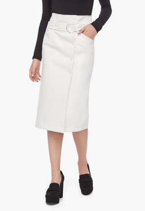 Faux Leather Paperbag Midi Skirt