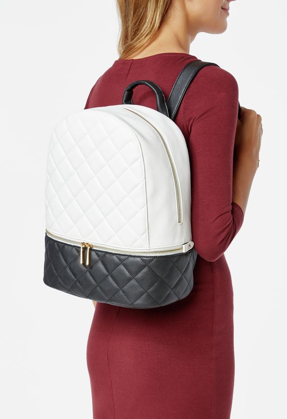 Quilted Queen Backpack in Black/White Get great deals at JustFab