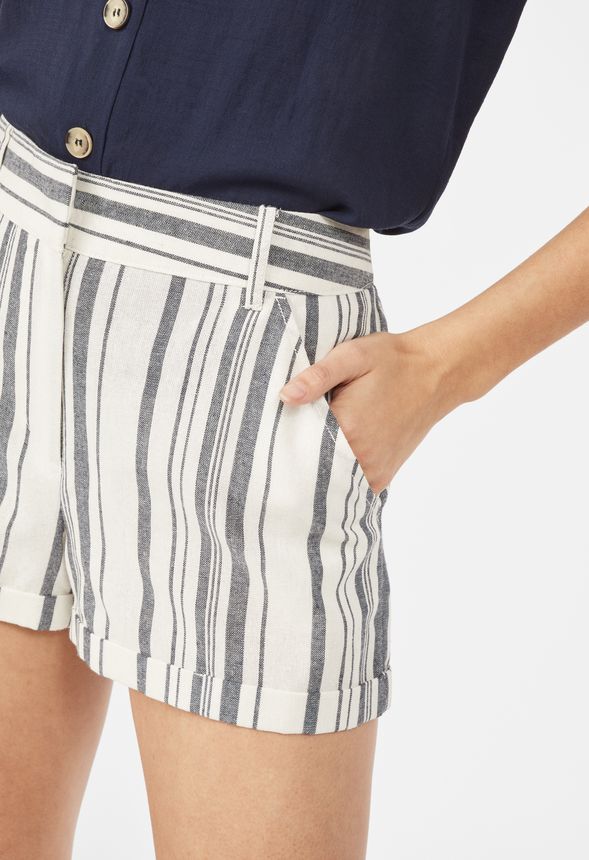 Stripe Linen Shorts in Stripe Linen Shorts - Get great deals at JustFab