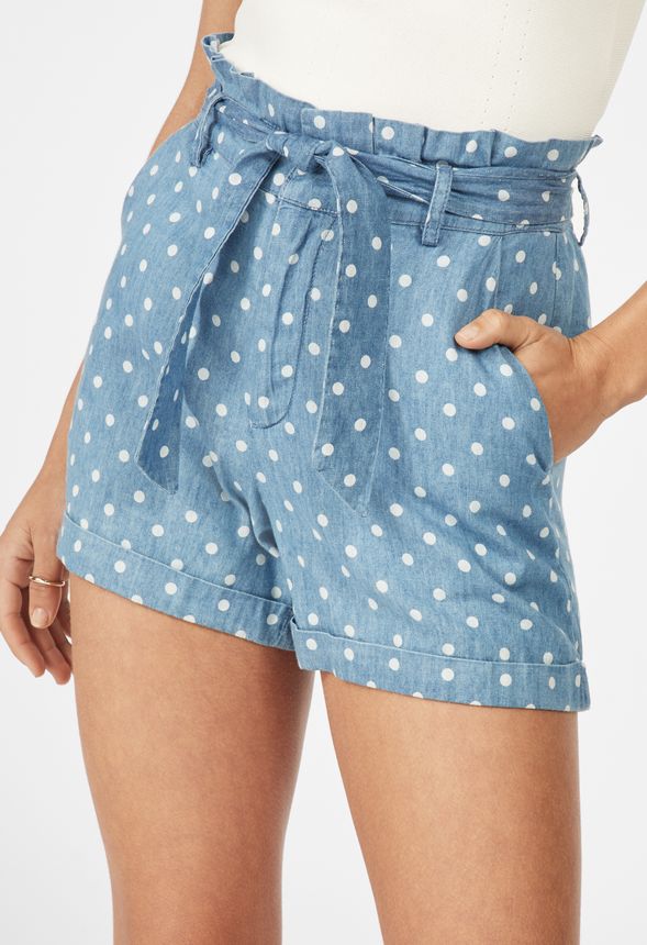 Polka Dot Paperbag Shorts in Chambray Multi - Get great deals at JustFab