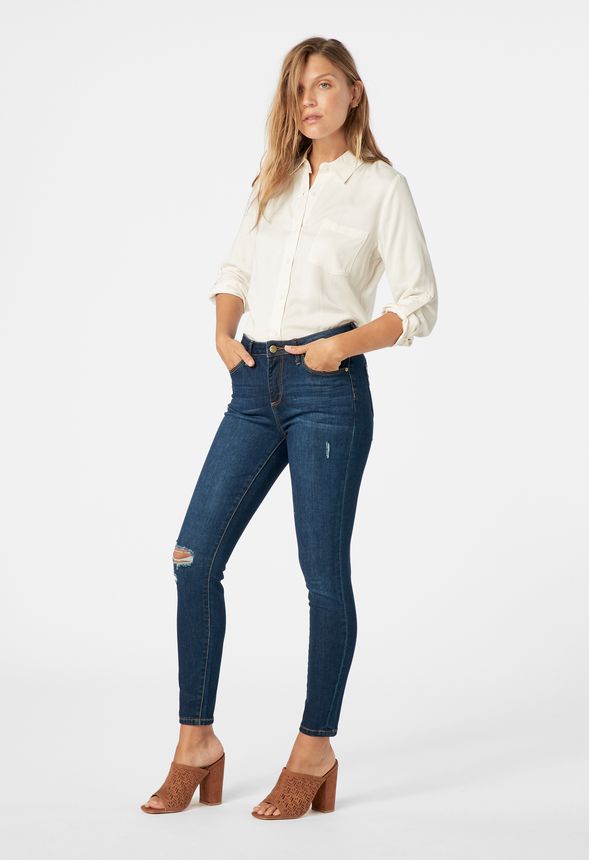 Distressed High-Waisted Skinny Jeans in Distressed High-Waisted Skinny ...