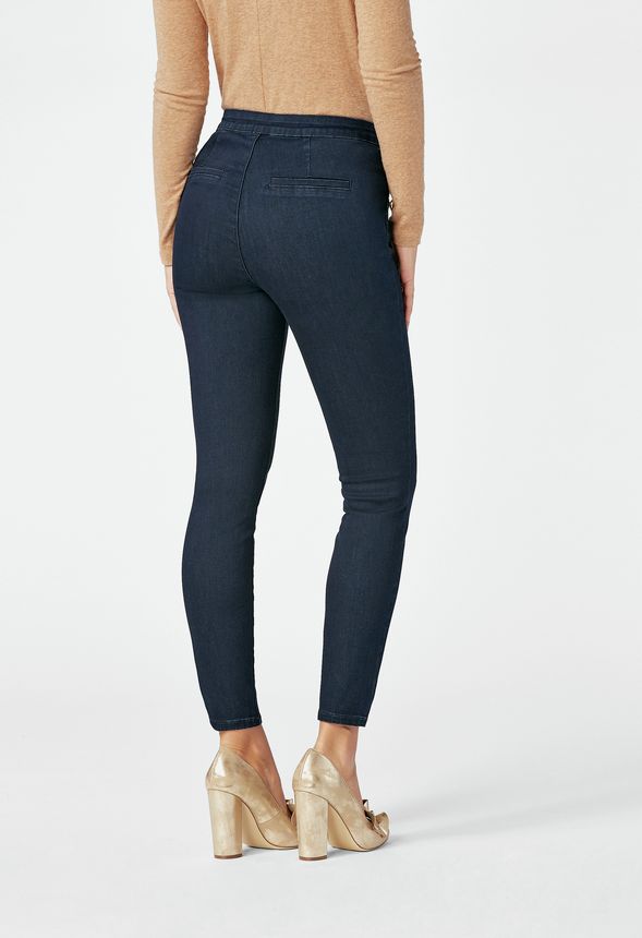 High-Waisted Side Button Skinny Jeans in OXFORD BLUE - Get great