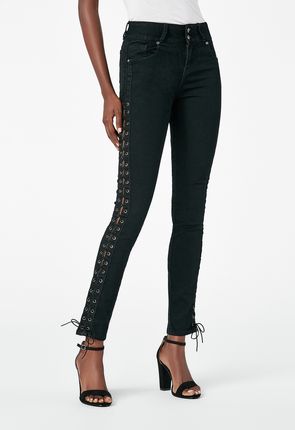 Side Lace-up High-Waisted Skinny Jeans in Black - Get great deals at ...