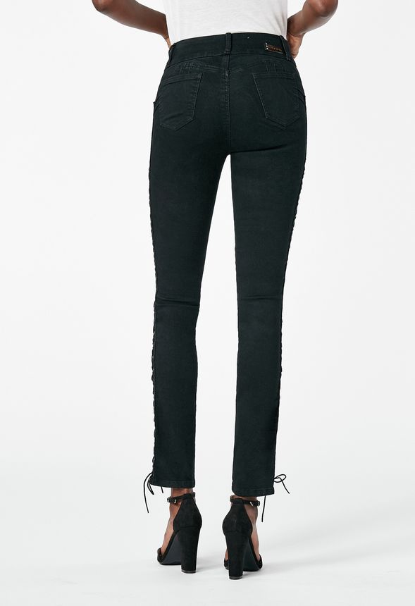 Side Lace-up High-Waisted Skinny Jeans