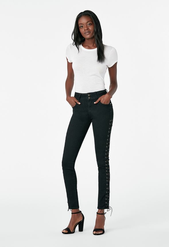 Side Lace-up High-Waisted Skinny Jeans