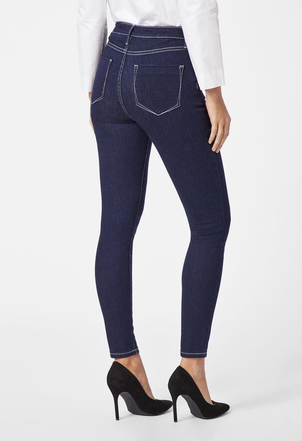 High-Waisted Skinny Jeans With Contrast Stitching