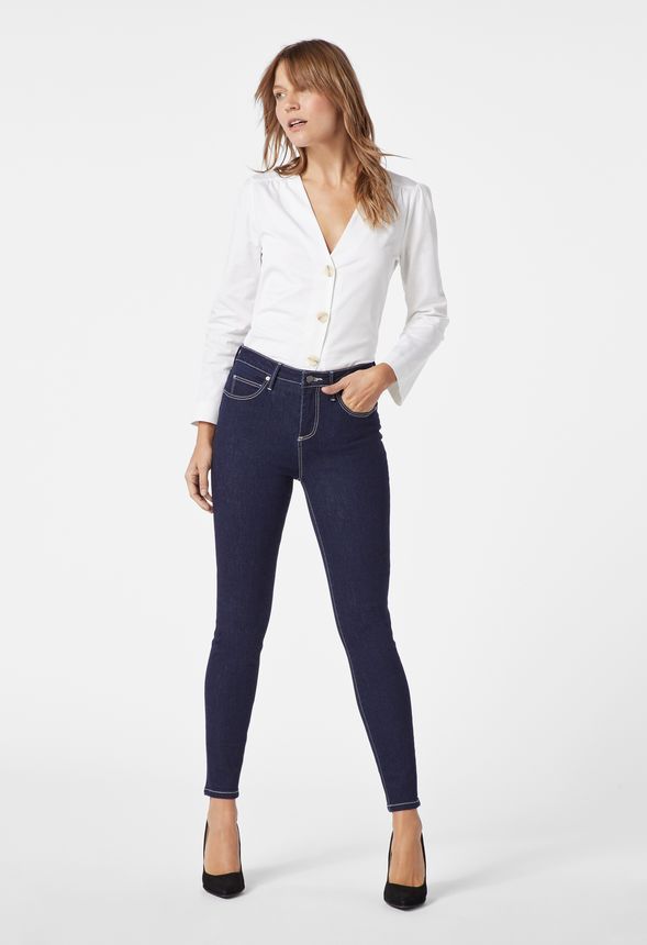 High-Waisted Skinny Jeans With Contrast Stitching