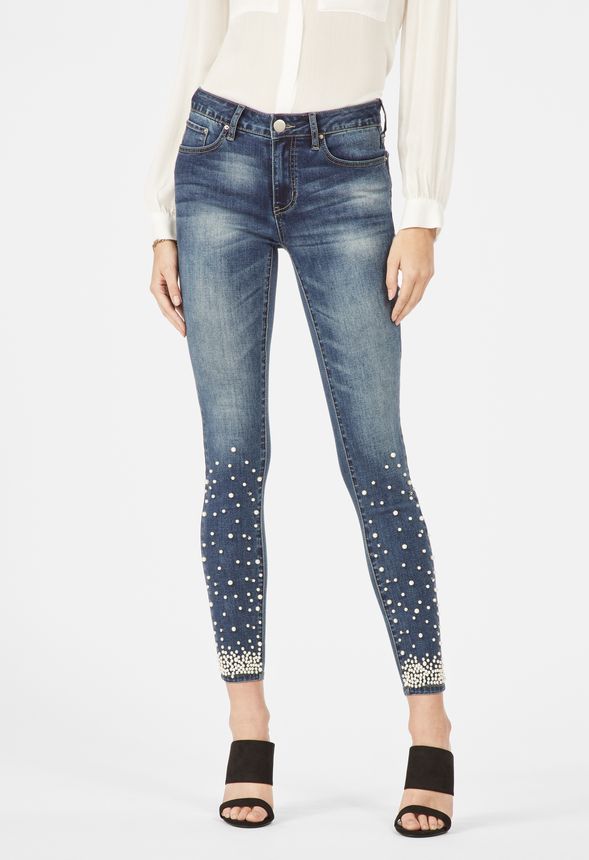 Skinny Ankle Grazer Jeans With Pearls