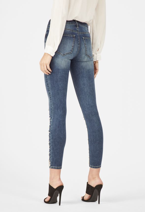 Skinny Ankle Grazer Jeans With Pearls