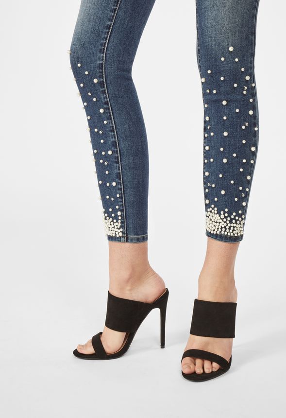 Skinny Ankle Grazer Jeans With Pearls