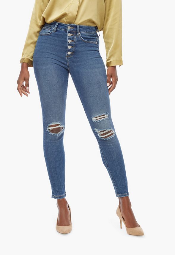 High-Waisted Super Stretch Skinny Jeans in Dark Wash - Get great deals ...