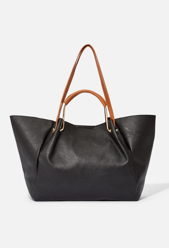 Mason Tote Bags & Accessories in BLACK/COGNAC - Get great deals at JustFab