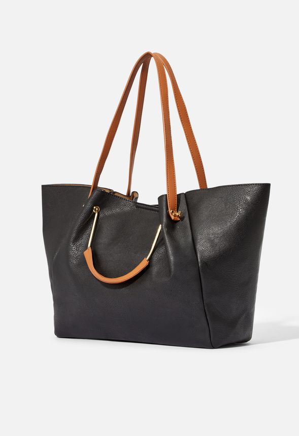 Mason Tote Bags & Accessories in BLACK/COGNAC - Get great deals at JustFab