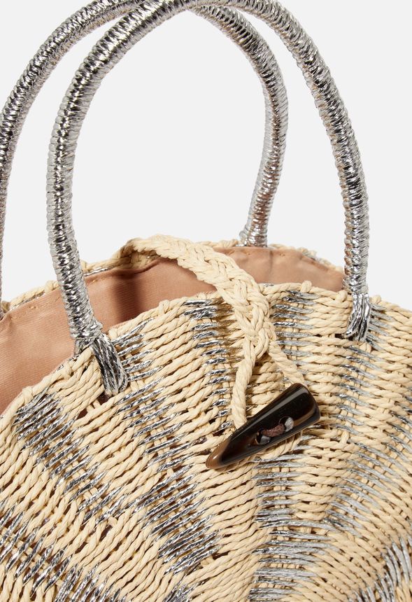 Metallic Straw Tote Bags & Accessories in Natural Get great deals at JustFab