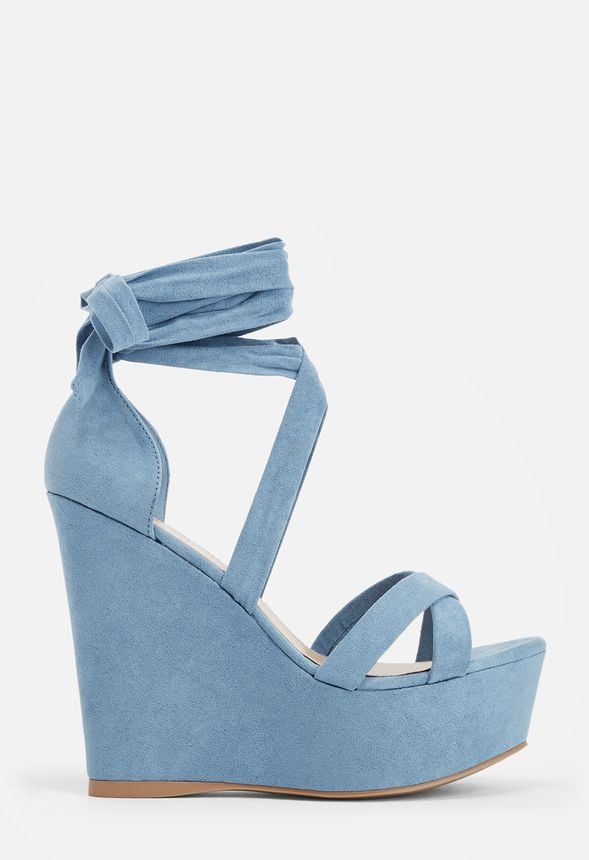 Dahlia Lace-Up Wedge in Dusty Blue 