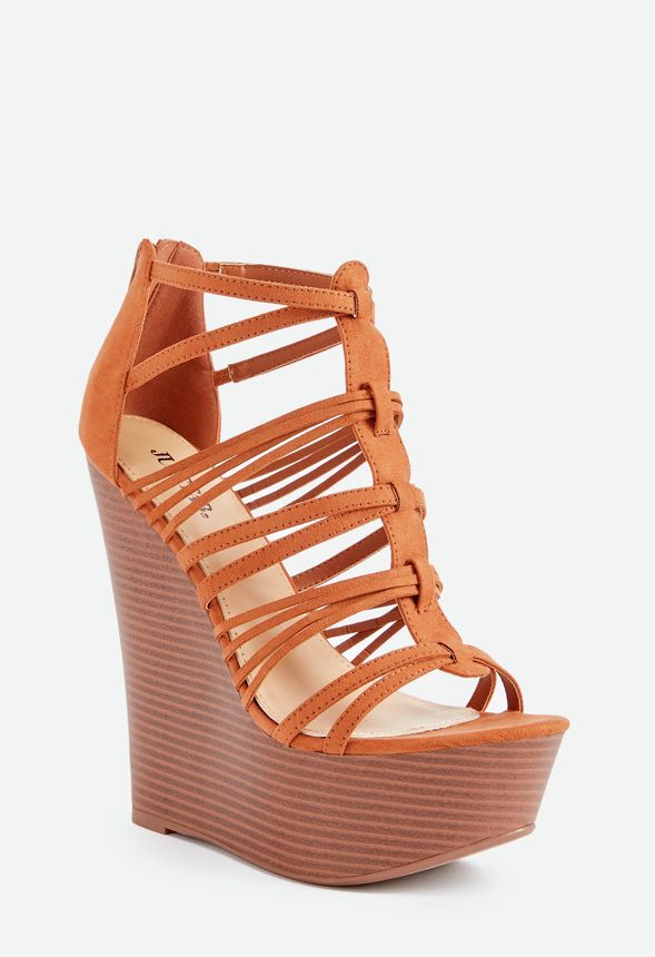 Summer Party Caged Wedge in Cognac 