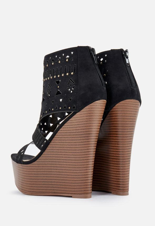Cut It Out Perforated Platform Wedge in Black Get great deals at JustFab