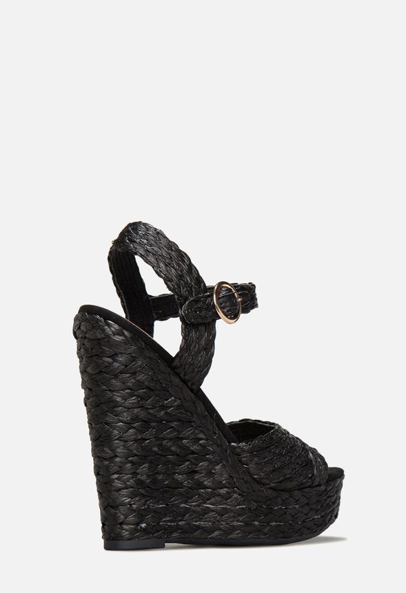 Alissa Raffia Wedge Sandals in Black - Get great deals at JustFab