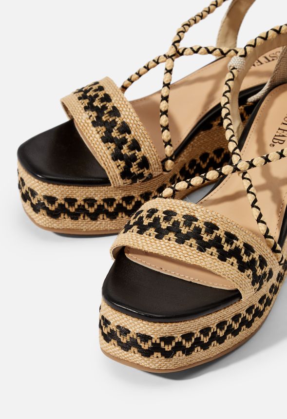 Caribbean Girl Lace-Up Wedge in Black/Natural - Get great deals at JustFab