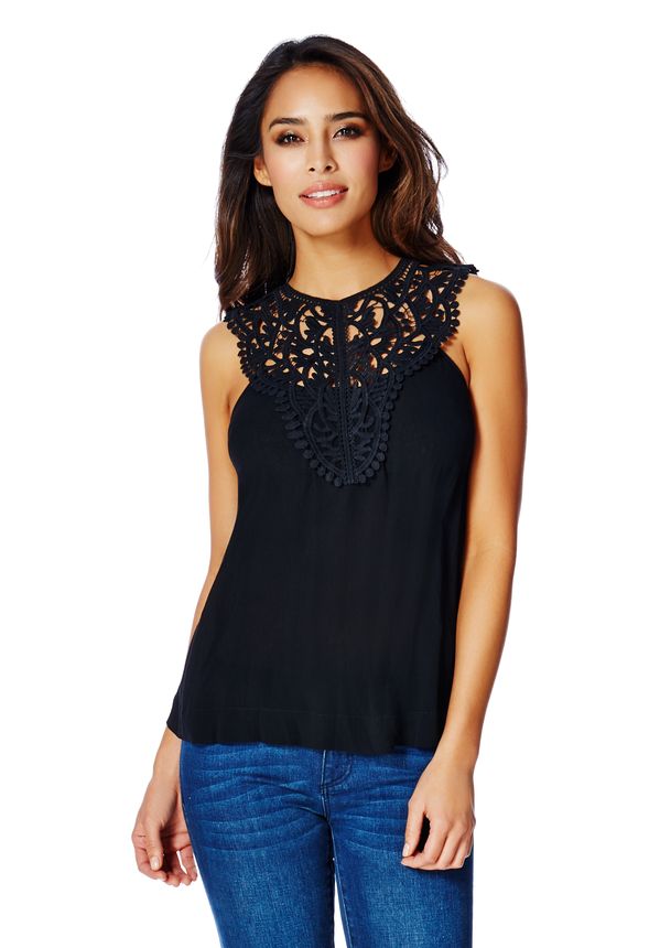 Lace Overlay Top in Black - Get great deals at JustFab