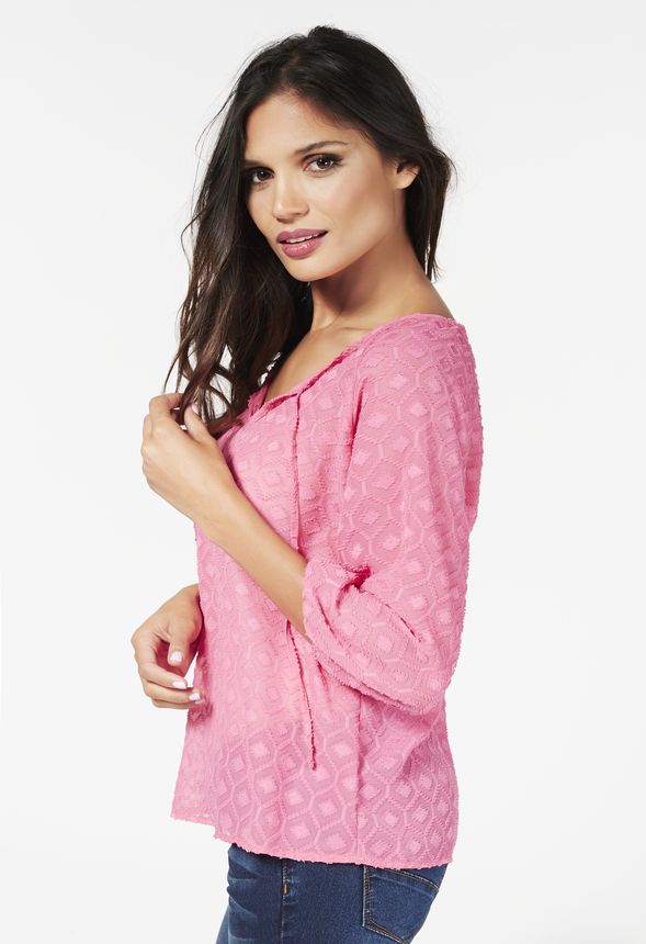 3/4 Sleeve Peasant Top in FUCHSIA - Get great deals at JustFab