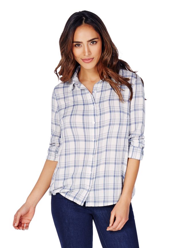 Plaid Woven Top in WHITE MULTI - Get great deals at JustFab
