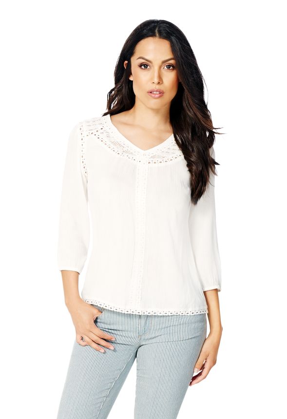 Gauzy 3/4 Sleeve Top in Off-White - Get great deals at JustFab