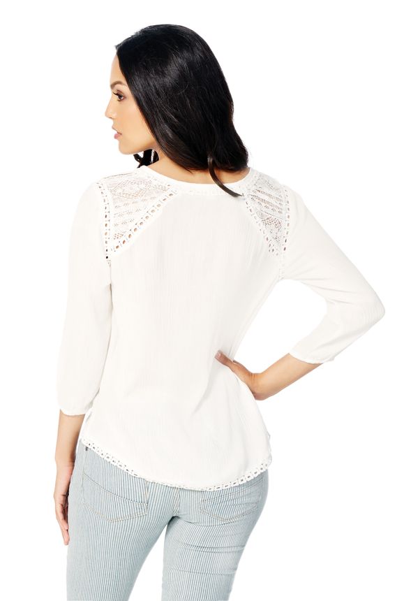 Gauzy 3/4 Sleeve Top in Off-White - Get great deals at JustFab
