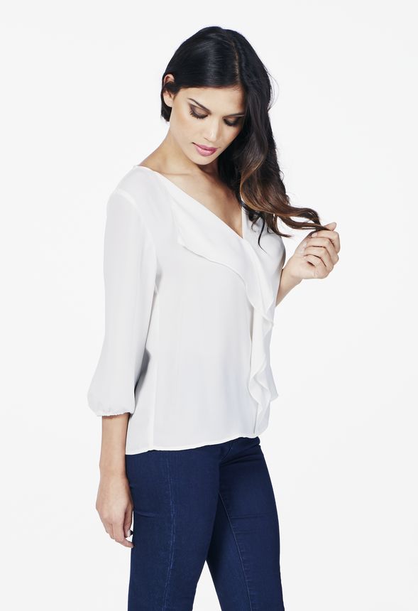 3/4 Sleeve Ruffle Front Top 