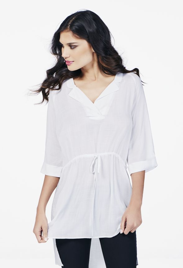 Front Drawstring Tunic in White - Get great deals at JustFab