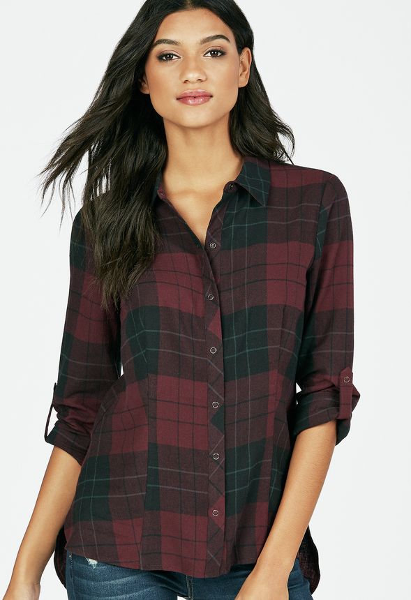 Slim Flannel Shirt in boysenberry multi - Get great deals at JustFab