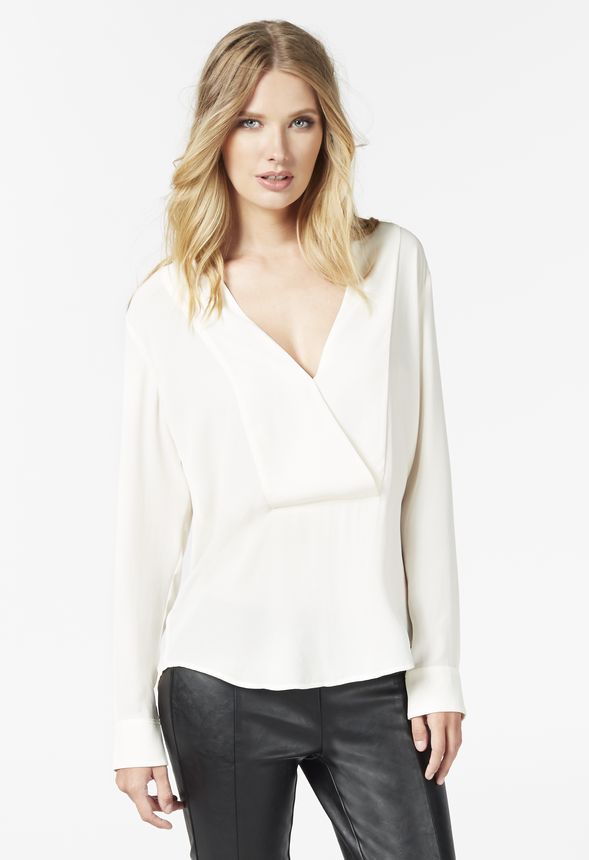Shawl Collar Deep V Top in Ivory - Get great deals at JustFab