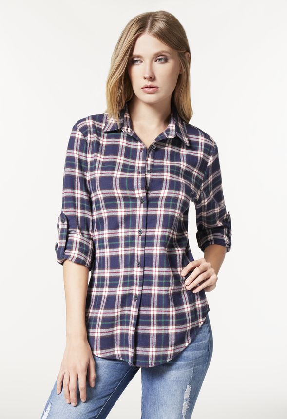 Boyfriend Flannel Shirt in Blue Multi - Get great deals at JustFab