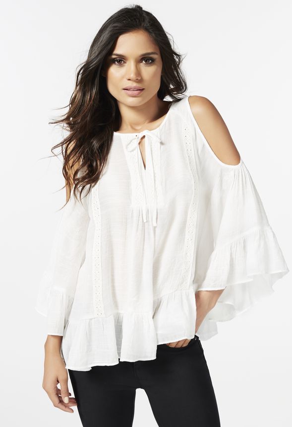 Gauzy Open Shoulder Top in OFF WHITE - Get great deals at JustFab