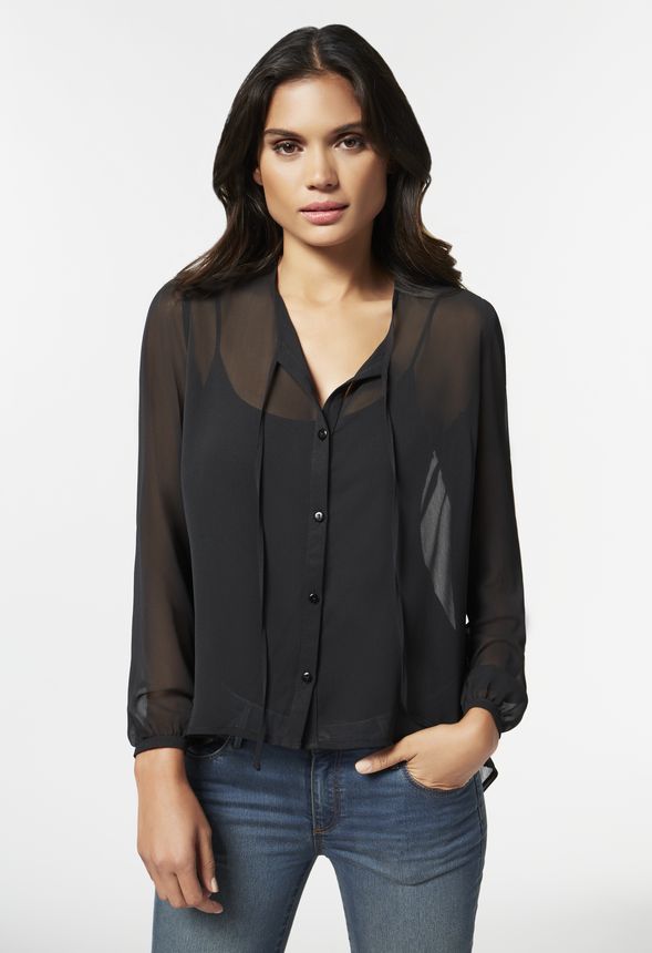 Peasanty Tunic Top in Black - Get great deals at JustFab