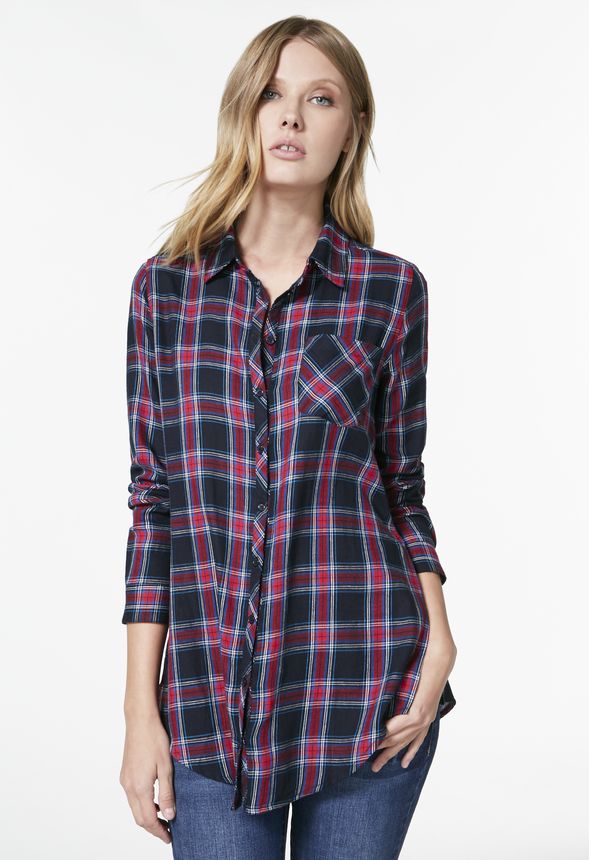 Plaid Tunic Shirt in Red - Get great deals at JustFab
